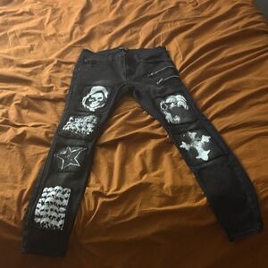 Hot Topic Black and White Graphic Skinny Jeans